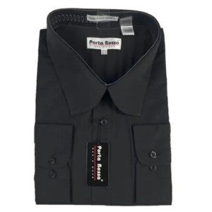Porta Rossa Men's Black Dress Shirt Convertible Cuff Pocket Size 20.5 34/35